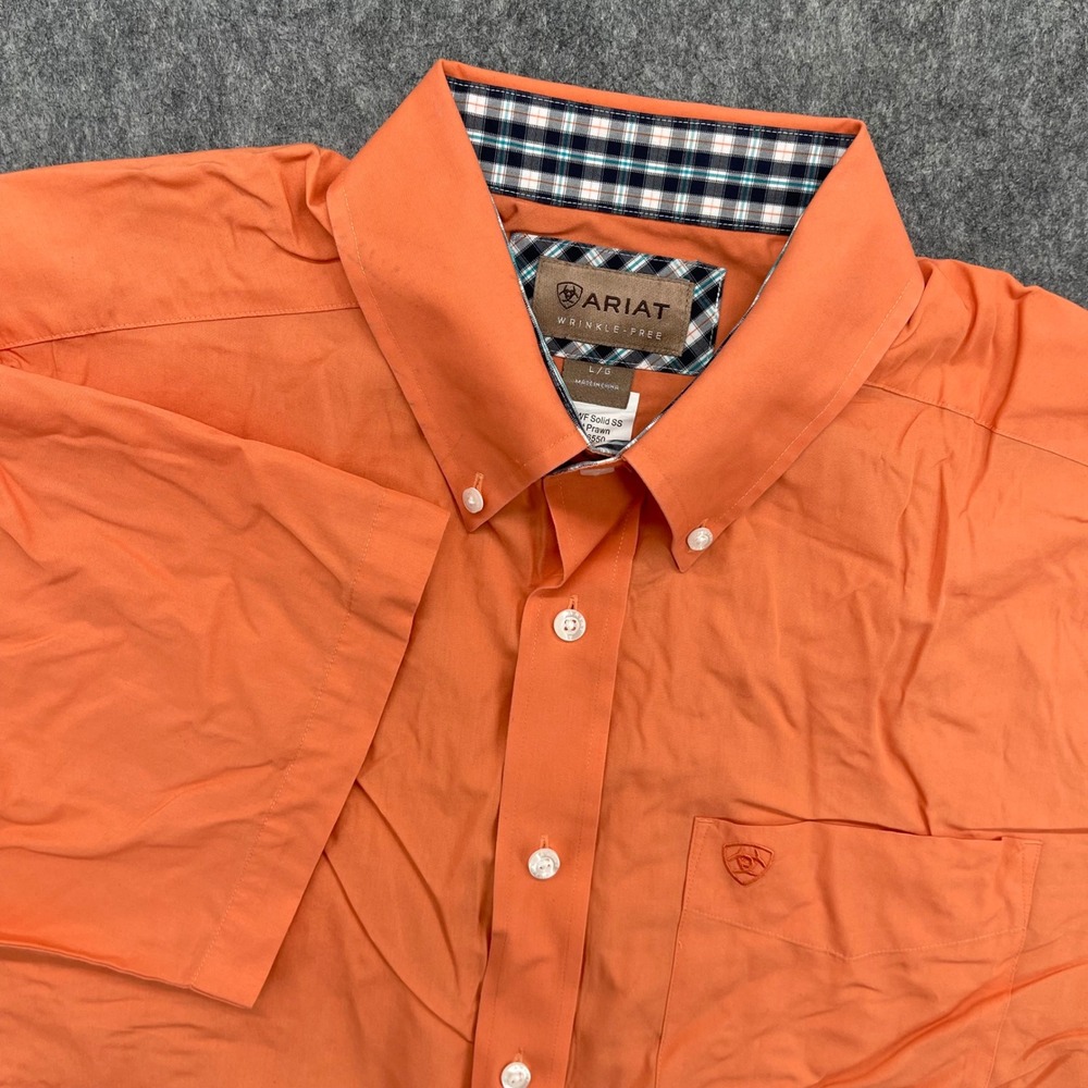 Ariat Shirt Mens Large Wrinkle Free Solid Orange Button Down